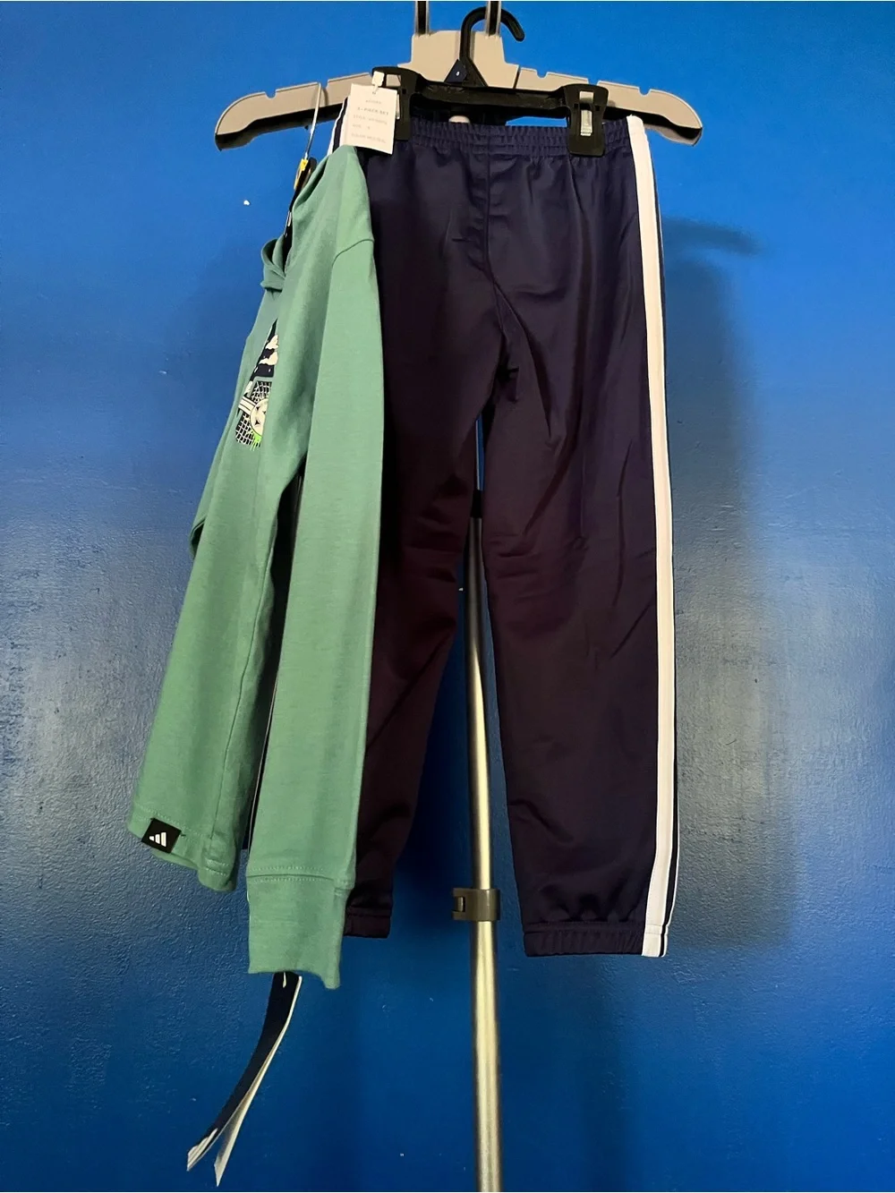 adidas Kids Set Green Shirt and Navy Track Pants with White Side Stripes